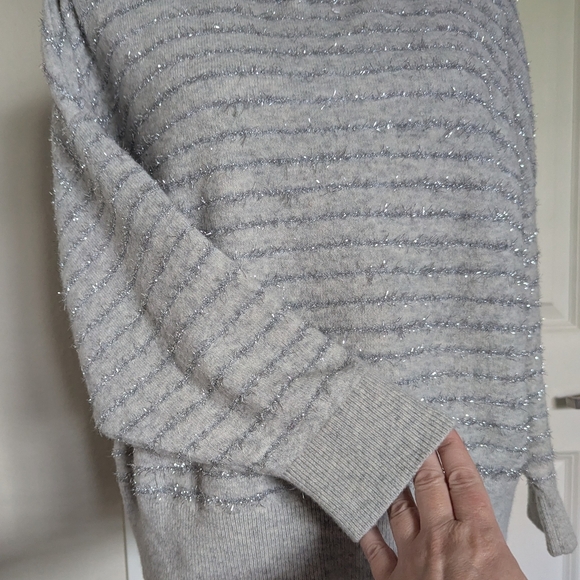 Nordstrom Metallic Stripe sweater, drop shoulder, grey & silver, Women's M - Picture 12 of 16